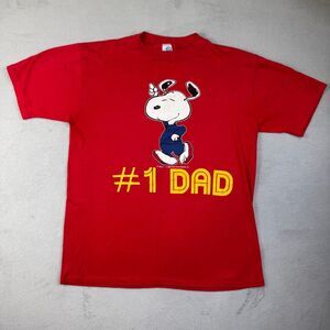 Vintage Snoopy #1 Dad T-Shirt L Red Peanuts Graphic Tee Artex USA Made